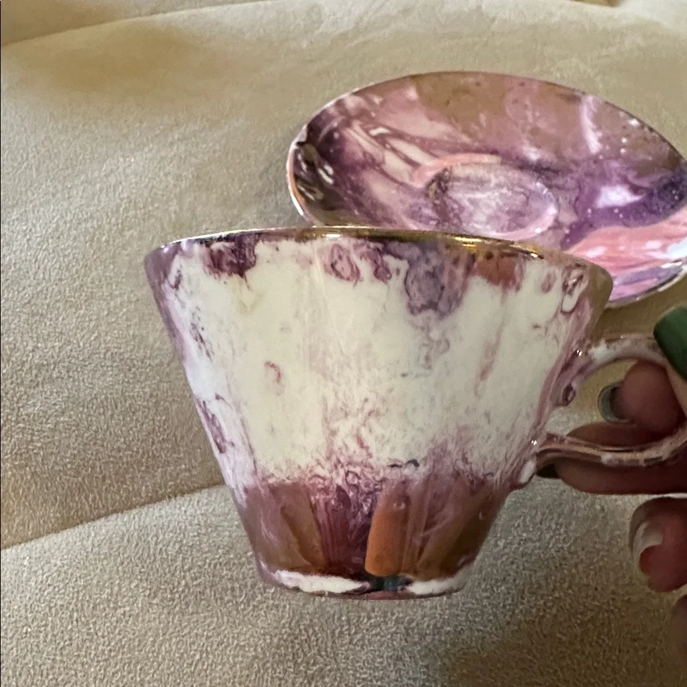 Sascha Brastoff Sacha Surf Ballet Pink Gold Teacup Tea Cup saucer Plate